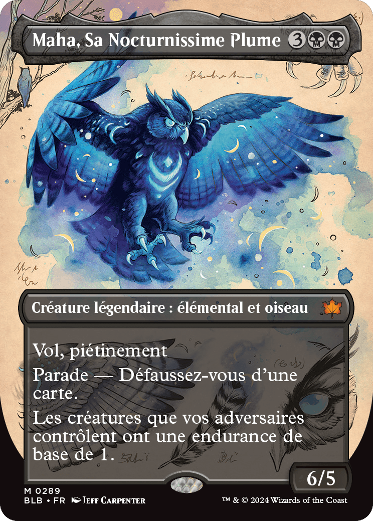 Maha, Sa Nocturnissime Plume – Un prédateur de la nuit prêt à dominer le draft ! Affrontez la puissance de Maha, Sa Nocturnissime Plume dans notre Draft Bloomburrow chez Gaming & Caux ! Un événement unique où stratégie et nature se rencontrent. Réservez votre place dès maintenant !