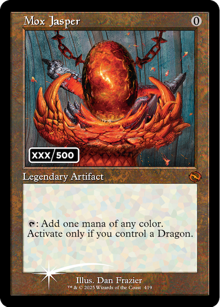Mox Jasper – Artefact légendaire exclusif de Tarkir : La Tempête des Dragons Mox Jasper, artefact collector de Magic: The Gathering dans l’extension Tarkir 2025. Découvrez cette carte rare à l'avant-première de Caux (Hérault)