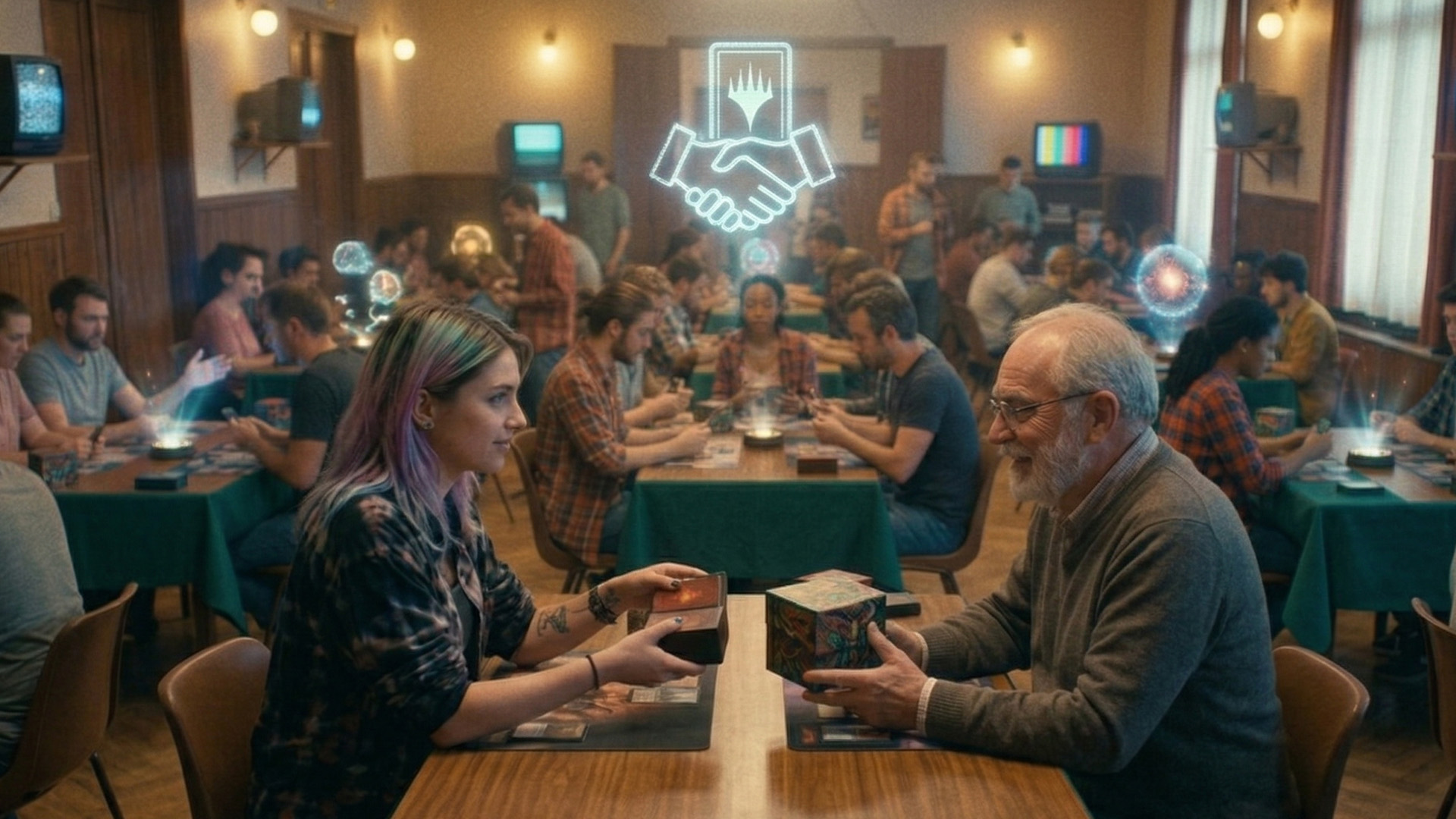 Joueurs Gaming & Caux présentant leurs decks Commander avant de jouer