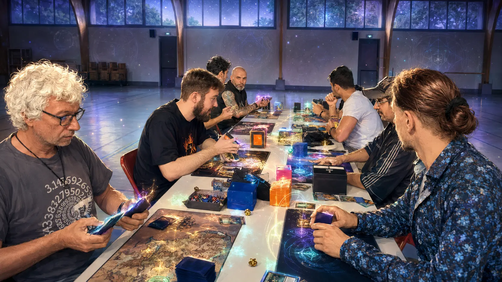 Decks Magic Commander sur une table de jeu au club Gaming et Caux